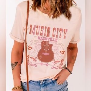 Pink and red Nashville Music City western short sleeve tee size M